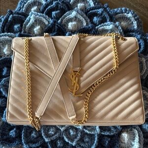 Yves Saint Laurent Cream Gold Quilted Shoulder Bag